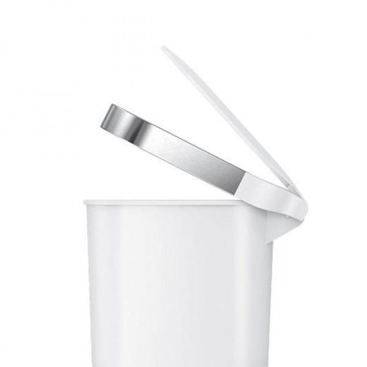 Simplehuman slim plastic pedal trash bin with liner rim, white color, 40 liter