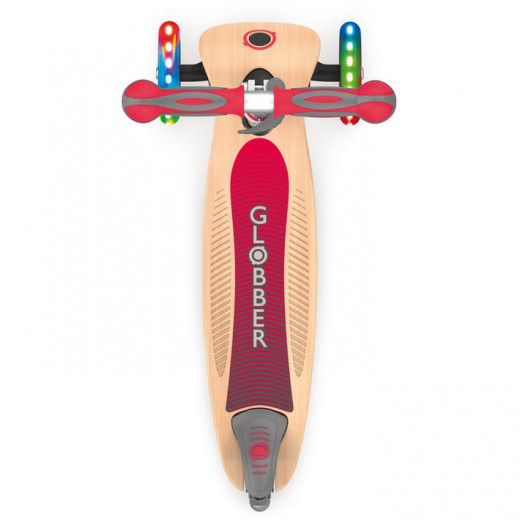 Globber Primo Foldable Wood Scooter with Lights, Red Color