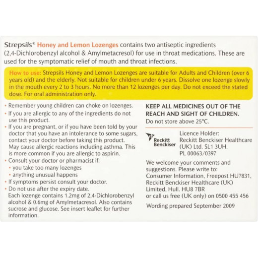 Strepsils Honey & Lemon Lozenges, 24 Pieces