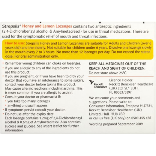 Strepsils Honey & Lemon Lozenges, 24 Pieces