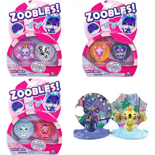 Zoobles, Opposite Obsessed 2-Pack Transforming Collectible Figures and Happitat Accessories