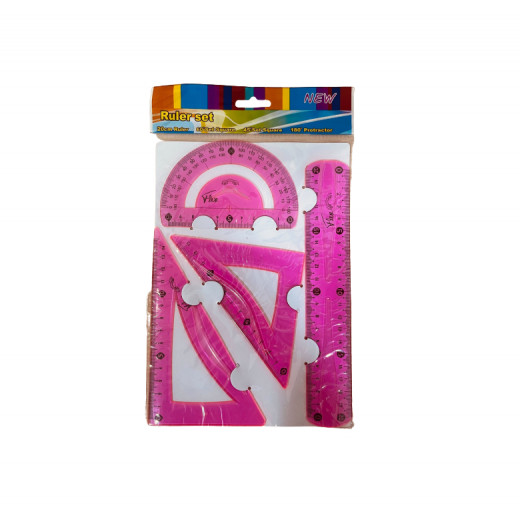 Plastic Ruler Set, Pink Color, 20 Cm, 4 Pieces