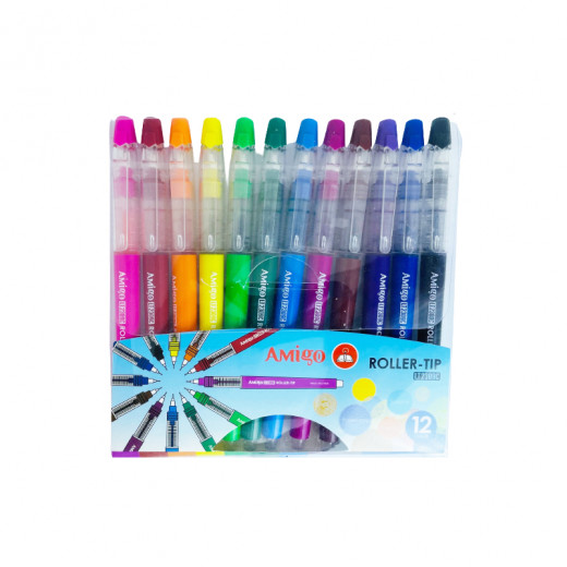Amigo Roller Tip Pen, Assorted Colors, 12 Colors
