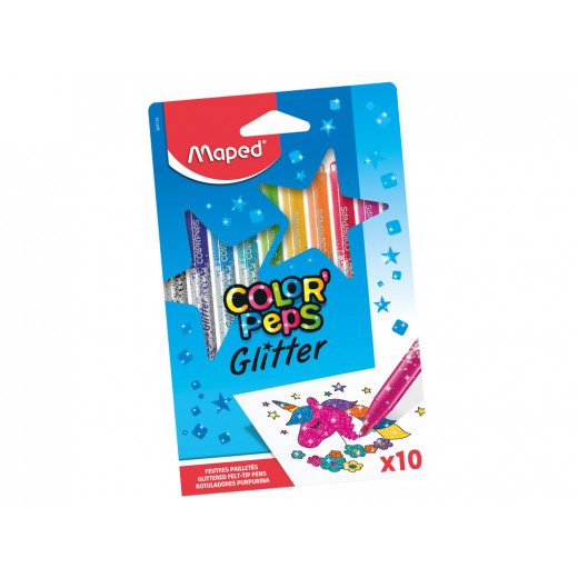 Maped Glitter Felt Tips Pens, 10 Pieces