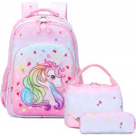 School Pink Rainbow Backpack, Unicorn Design, 3 Pieces