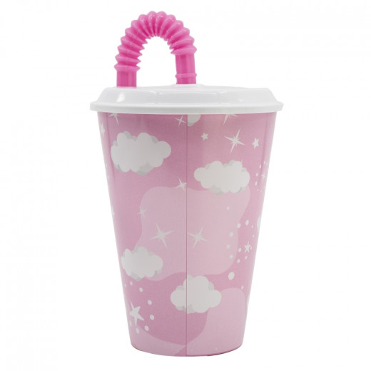 Cup With Tumbler Straw, Unicorn Rainbow Design, 430 Ml