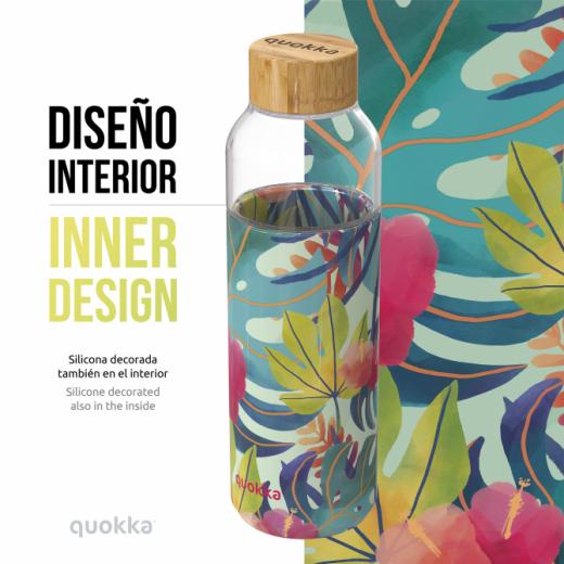 Quokka Glass Bottle With Silicone Cover, Tropical Design, 660 Ml