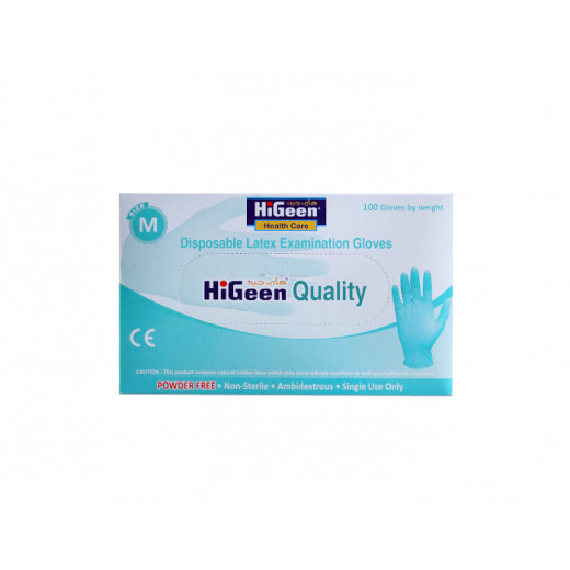 HiGeen Gloves Free Powder, Meduim Size, 100 Pieces