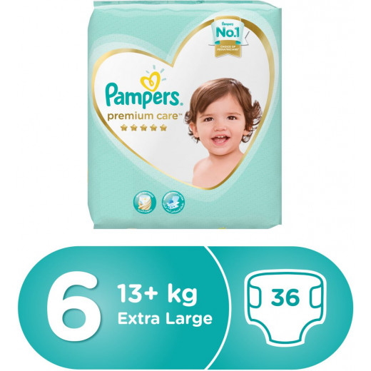 Pampers Premium Care Diapers, Size 6, Extra Large, Douple Pack, 13+ kg, 36 Count