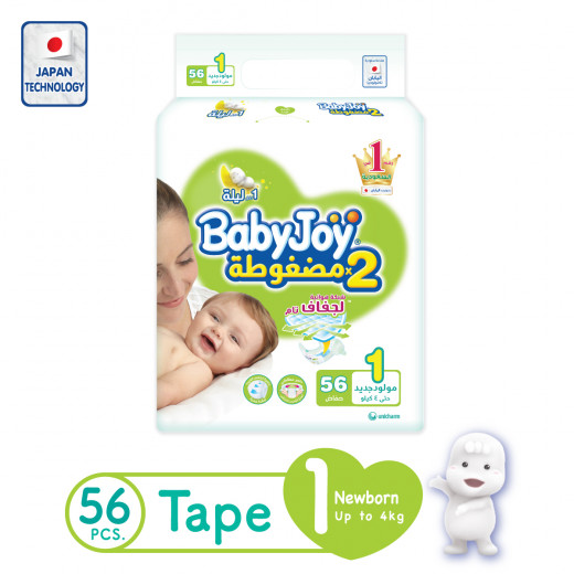 Baby Joy Diapers, Newborn, Size 1, from 0-4 kg ,56 Piece