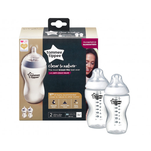 Tommee Tippee Closer to Nature Clear Bottles, 340 ml, 2 Count