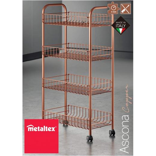 Metaltex Polytherm Copper Coating 4 Tier Rolling Cart, 41 X 23 X 84 Cm