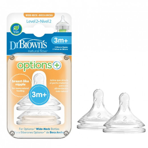 Dr Brown's Level 2 Wide-Neck Silicone Options+ Teat 2-Pack