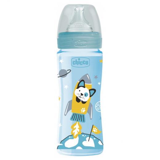 Chicco Well Being Plastic Baby Bottle With Fast Flow Silicone Nipple - Blue