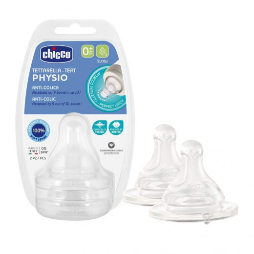 Chicco Physio Teat Anti-Colic Silicone Nipple Food Flow 0m +, 2 pieces