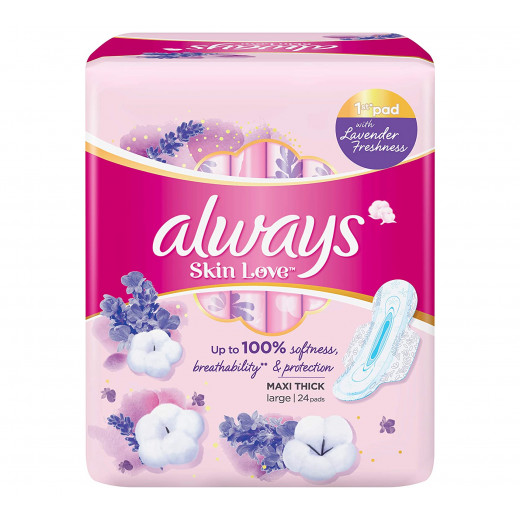 Always Skin Love Pads, Lavender Freshness, Thick & Large, 24 Pieces