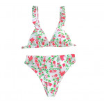 Floral Ruffle Trim Bikini Swimsuit , Small Size