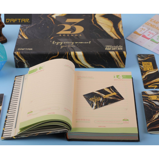 Daftar Agenda Gift Set 2023, Black & Gold Marble Design