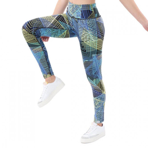 RB High Waist Leggings, Blue & Yellow Color