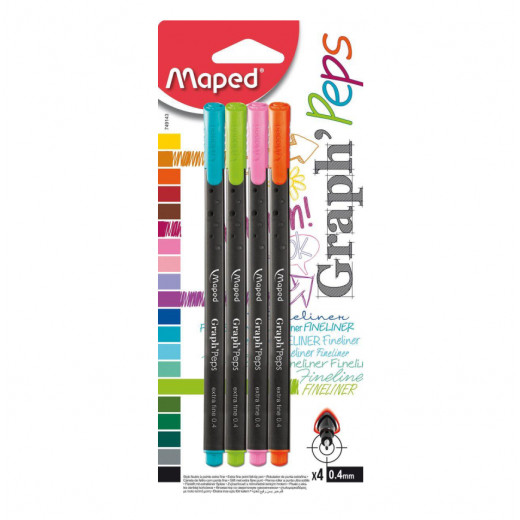 طقم أقلام خط رفيع جراف بيبس من مابد مكون من 4 قطع احمر/ الوردي/ الأزرق / اخضر