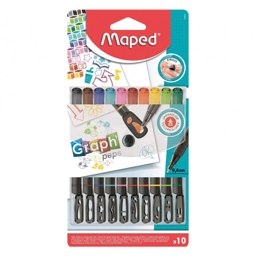 Helix Maped Graph Mania Fineliner Pens with Stencil Cap (Pack of 10 Colours)