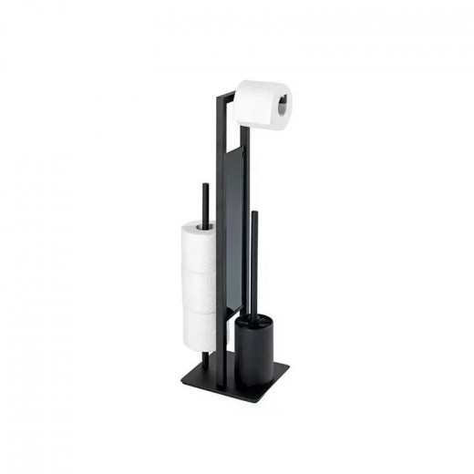 Wenko Rivalta Standing Toilet Paper Holder & Toilet Brush, Stainless Steel, Black Color