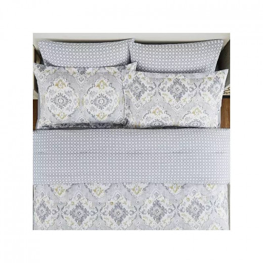 Nova Home "Vienna" Double-Face Printed Comforter, Grey Color, King/Super King, 6 Pieces