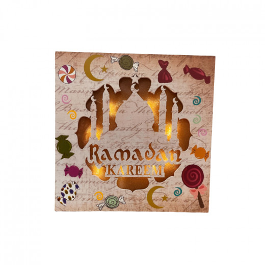 Lighting Wooden Frame, Ramadan Kareem Design, 24*24 Cm