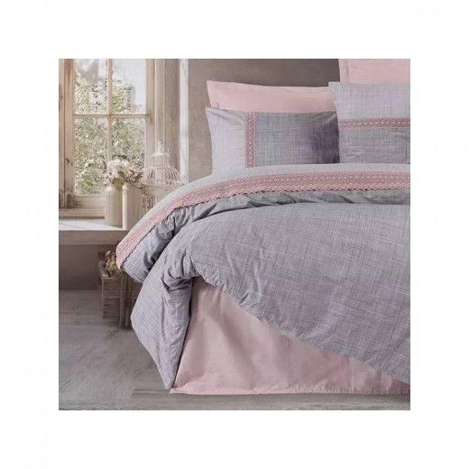 Nova Home Hazel Duvet Cover Set ,100% Cotton, Grey & Pink Color, King Size, 4 Pieces