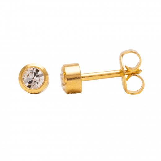 Studex Gold Plated Large Bezel April Crystal Sterilized Ear Studs