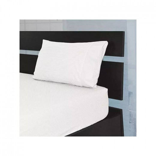 Cannon Dots & Stripes Bed Sheet Set, Poly Cotton, White Color, King Size, 4 Pieces