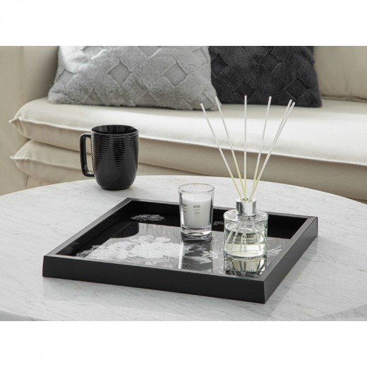 English Home Rose İn Black Decorative Tray, Black Color 35*35 Cm