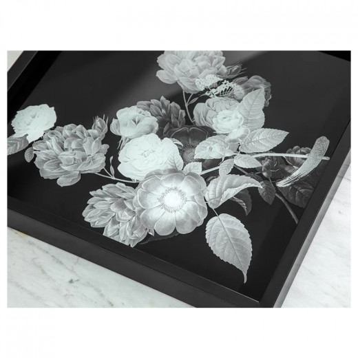 English Home Flowers İn Black Decorative Tray, Black Color 35*35 Cm
