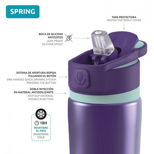 Quokka Stainless Steel Bottle, Spring Design, Purple Color, 600 Ml