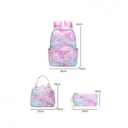 Girls School Backpack Backpack with Lunch Bag & Pencil Case Blue Star Design