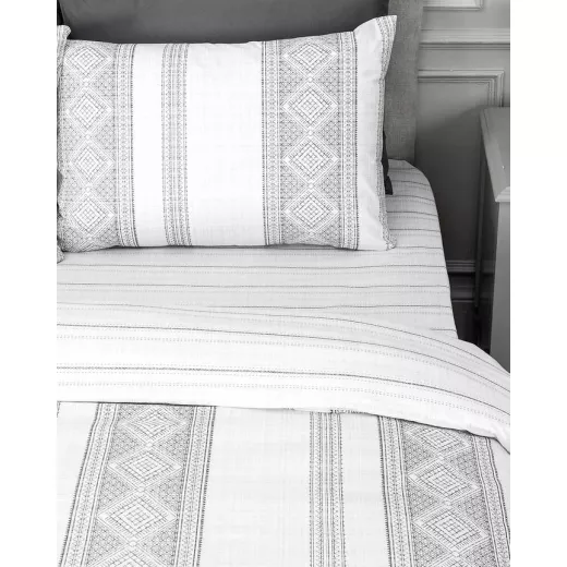 Madame Coco Fair Single Ranforce Printed Duvet Cover Set  White/Anthracite 160x220 cm