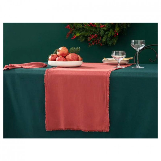 English Home Smooth Fringes Cotton Runner, Claret Red Color, 40x150 Cm