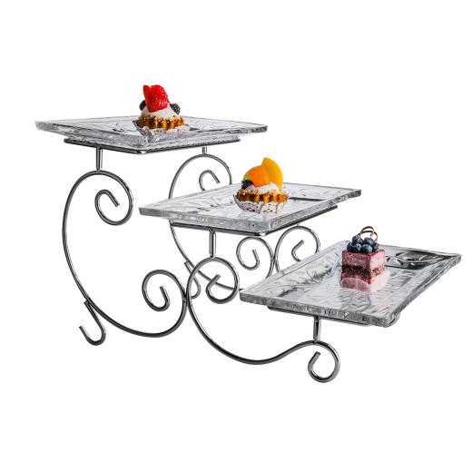 Vague Glass Cake Serving Set, 3 Tier,  27.5 x 16 Cm