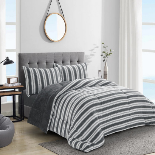 Nova home bliss winter flannel comforter set - single/twin - grey 4pcs