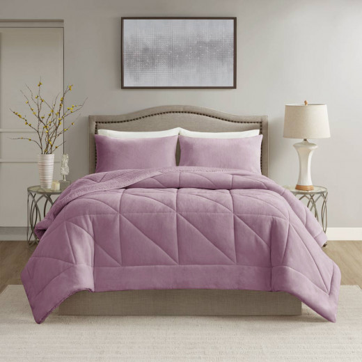 Nova home essentials velvet flannel to sherpa winter comforter purple king