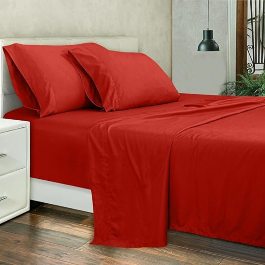 Royale bed sheet plain red king 3pcs set