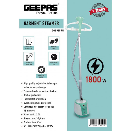 Geepas garment steamer 1800w 2l water tank