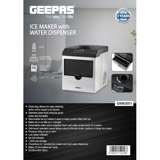 Geepas ice maker with water dispenser 22kg