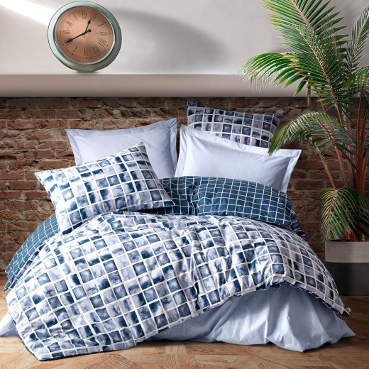 Nova home printed duvet cover rainforce set navy king size 100% cotton