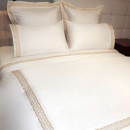 Nova Home "Oriental" Embroidery Duvet Cover Set, Cotton, White & Gold Color, King Size, 7 Pieces