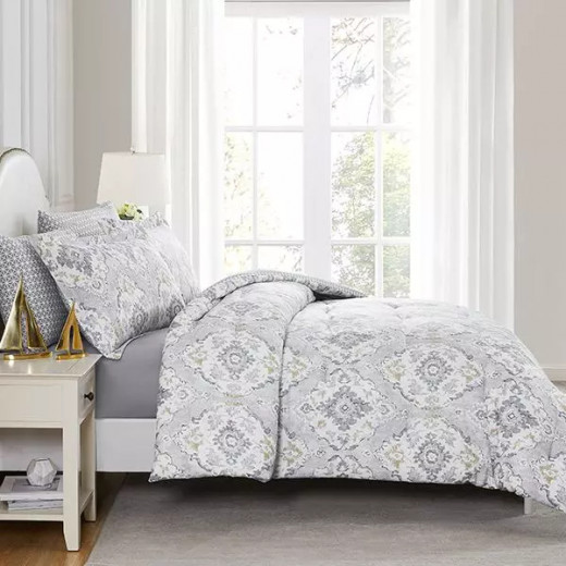 Nova Home "Vienna" Double-Face Printed Comforter, Grey Color, King/Super King, 6 Pieces