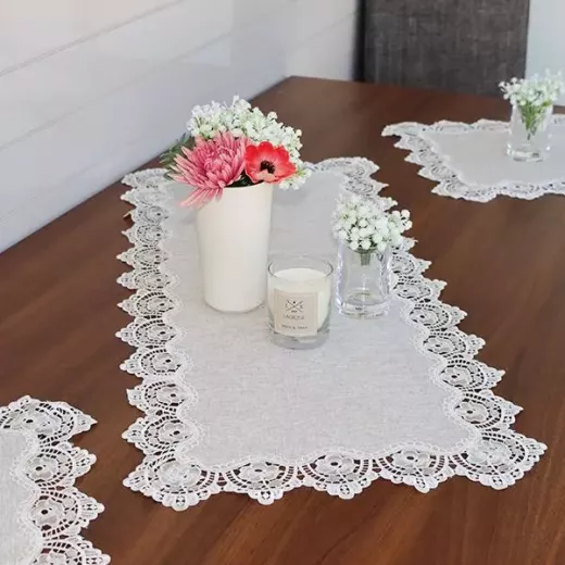 Nova Home  "Berna" Lace Coffee Table Tablecloth Set, Beige Color, 4 Pieces