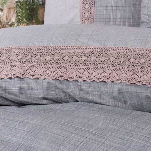 Nova Home Hazel Duvet Cover Set ,100% Cotton, Grey & Pink Color, King Size, 4 Pieces