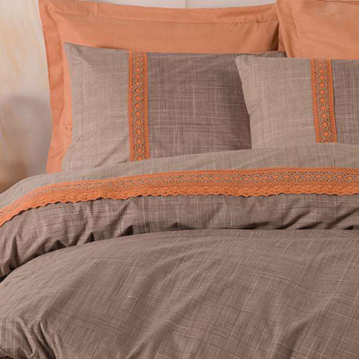 Nova Home Hazel Duvet Cover Set ,100% Cotton, Brown & Orange Color, King Size, 4 Pieces