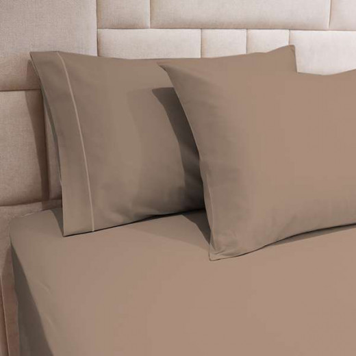 Fieldcrest Plain Fitted Sheet Set - 100% Cotton, Beige Color, Queen Size